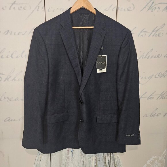NWT Lauren Ralph Lauren Blue Blazer Wool Blend Classic Fit UltraFlex Size 48L - Picture 1 of 9